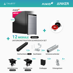 PV Komplettset 5 kWp - 11 × AIKO 485W Full Black & Anker X1-H5K-T mit Speicheroption & Unterkonstruktion