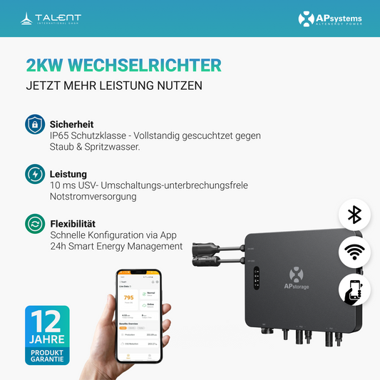 APsystems EZHI Balkonkraftwerk 2025 – Hybrid & Insel-System mit 5 kWh / 10 kWh Speicher + Wechselrichter, AC 2000W