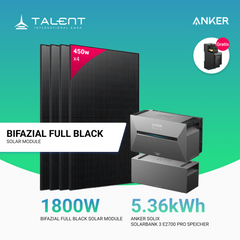 1800W Solarkraftwerk mit Speicher - 4 x 450W Bifacial Full Black Module, Anker Solix Solarbank 3 Pro E2700 Pro