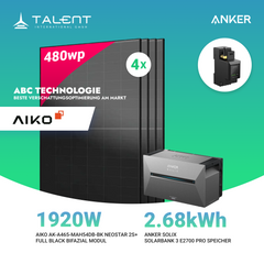 1920W Balkonkraftwerk mit Speicher - 4x 480W Aiko Full Black Glas-Glas bifazial Modul & Anker Solix Solarbank 3 Pro