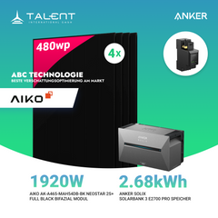 1920W Balkonkraftwerk mit Speicher - 4x 480W Aiko Full Black Glas-Glas bifazial Modul & Anker Solix Solarbank 3 Pro