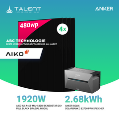 1920W Balkonkraftwerk mit Speicher - 4x 480W Aiko Full Black Glas-Glas bifazial Modul & Anker Solix Solarbank 3 Pro
