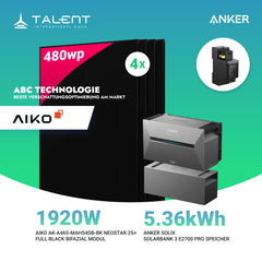 1920W Balkonkraftwerk mit Speicher - 4x 480W Aiko Full Black Glas-Glas bifazial Modul & Anker Solix Solarbank 3 Pro