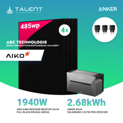 1940W Balkonkraftwerk mit Speicher - 4x 485W Aiko Full Black bifazial Modul & Anker SOLIX Solarbank 3 Pro