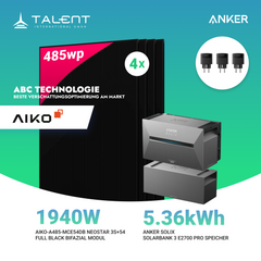 1940W Balkonkraftwerk mit Speicher - 4x 485W Aiko Full Black bifazial Modul & Anker SOLIX Solarbank 3 Pro