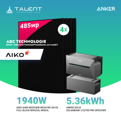 1940W Balkonkraftwerk mit Speicher - 4x 485W Aiko Full Black bifazial Modul & Anker SOLIX Solarbank 3 Pro