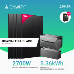 2700W Solarkraftwerk mit Speicher - 6 x 450W Bifacial Full Black Module, Anker Solix Solarbank 3 Pro E2700 Pro