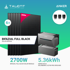 2700W Balkonkraftwerk mit Speicher - 6x 450W Full Black bifazial & Anker Solix Solarbank 3 Pro