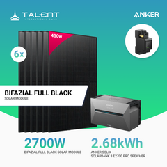 2700W Balkonkraftwerk mit Speicher - 6x 450W Full Black bifazial & Anker Solix Solarbank 3 Pro