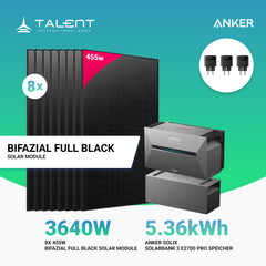 3640W Balkonkraftwerk mit Speicher - 8x 455W Bifazial Glas-Glas Full Black Modul & Anker Solix Solarbank 3 Pro
