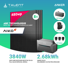 3840W Balkonkraftwerk mit Speicher - 8x 480W Aiko Full Black Glas-Glas bifazial Modul & Anker Solix Solarbank 3 Pro