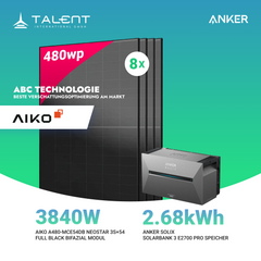 3840W Balkonkraftwerk mit Speicher - 8x 480W Aiko Full Black Glas-Glas bifazial Modul & Anker Solix Solarbank 3 Pro