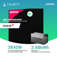 3840W Balkonkraftwerk mit Speicher - 8x 480W Aiko Full Black Glas-Glas bifazial Modul & Anker Solix Solarbank 3 Pro