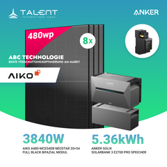 3840W Balkonkraftwerk mit Speicher - 8x 480W Aiko Full Black Glas-Glas bifazial Modul & Anker Solix Solarbank 3 Pro