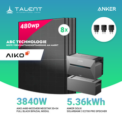 3840W Balkonkraftwerk mit Speicher - 8x 480W Aiko Full Black Glas-Glas bifazial Modul & Anker Solix Solarbank 3 Pro