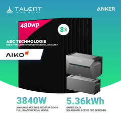 3840W Balkonkraftwerk mit Speicher - 8x 480W Aiko Full Black Glas-Glas bifazial Modul & Anker Solix Solarbank 3 Pro