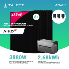3880W Balkonkraftwerk mit Speicher - 8 × AIKO 485W Full Black bifazial & Anker SOLIX Solarbank 3 Pro
