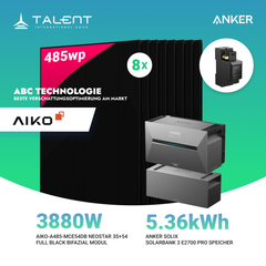 3880W Balkonkraftwerk mit Speicher - 8 × AIKO 485W Full Black bifazial & Anker SOLIX Solarbank 3 Pro