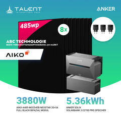 3880W Balkonkraftwerk mit Speicher - 8 × AIKO 485W Full Black bifazial & Anker SOLIX Solarbank 3 Pro