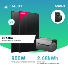 900W Balkonkraftwerk mit Speicher - 2x 450W Full Black bifazial & Anker Solix Solarbank 3 Pro