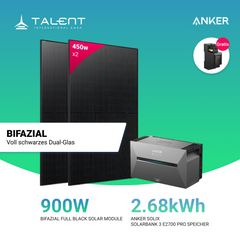 900W Balkonkraftwerk mit Speicher - 2 x 450W Bifacial Full Black Module, Anker Solix Solarbank 3 E2700 Pro