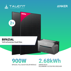 900W Balkonkraftwerk mit Speicher - 2x 450W Full Black bifazial & Anker Solix Solarbank 3 Pro
