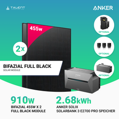 910W Balkonkraftwerk mit Speicher - 2x 455W Full Black Glas-Glas bifazial Modul & Anker Solix Solarbank 3 Pro