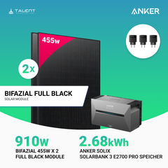 910W Balkonkraftwerk mit Speicher - 2x 455W Full Black Glas-Glas bifazial Modul & Anker Solix Solarbank 3 Pro