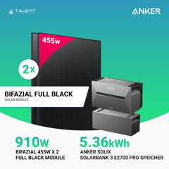 910W Balkonkraftwerk mit Speicher - 2x 455W Full Black Glas-Glas bifazial Modul & Anker Solix Solarbank 3 Pro