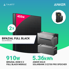 910W Balkonkraftwerk mit Speicher - 2x 455W Full Black Glas-Glas bifazial Modul & Anker Solix Solarbank 3 Pro