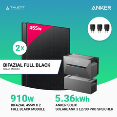 910W Balkonkraftwerk mit Speicher - 2x 455W Full Black Glas-Glas bifazial Modul & Anker Solix Solarbank 3 Pro
