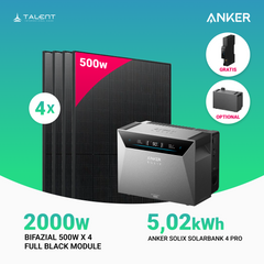 2000W Balkonkraftwerk mit Speicher - 4x 500W Full Black bifazial & Anker Solix Solarbank 4 Pro | jetzt auf Lager & sofort lieferbar