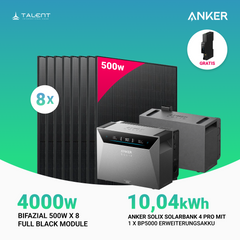 4000W Balkonkraftwerk mit Speicher - 8 x 500W Full Black bifazial & Anker Solix Solarbank 4 Pro | jetzt auf Lager & sofort lieferbar