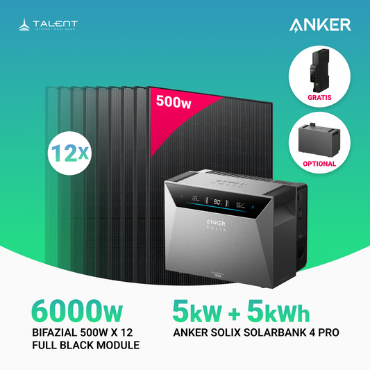 6000W Balkonkraftwerk mit Speicher - 12x 500W Full Black bifazial & Anker Solix Solarbank 4 Pro