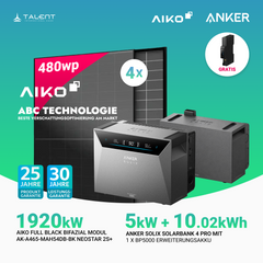 1920W Balkonkraftwerk mit Speicher - 4 × AIKO 480W Full Black bifazial & Anker SOLIX Solarbank 4 Pro