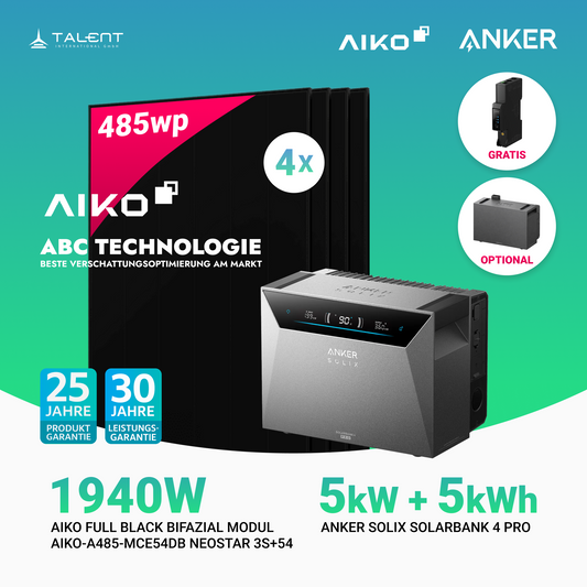 1940W Balkonkraftwerk mit Speicher - 4 × AIKO 485W Full Black bifazial & Anker SOLIX Solarbank 4 Pro | jetzt auf Lager & sofort lieferbar