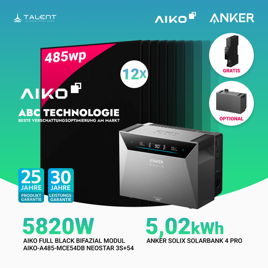 5820W Balkonkraftwerk mit Speicher - 12 × AIKO 485W Full Black bifazial & Anker SOLIX Solarbank 4 Pro | jetzt auf Lager & sofort lieferbar