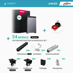 PV Komplettset 12 kWp - 24 × SunPro Power 455W N-Typ Bifacial Full Black Glas-Glas Module & Anker X1-H12K-T mit Speicheroption & Unterkonstruktion