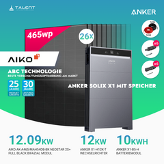 PV Komplettset 12 kWp - 26 × AIKO 465W Full Black & Anker X1-H12K-T mit Speicheroption & Unterkonstruktion