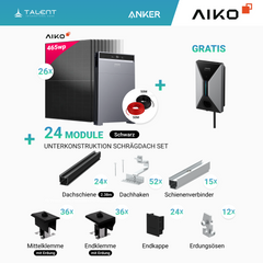 PV Komplettset 12 kWp - 26 × AIKO 465W Full Black & Anker X1-H12K-T mit Speicheroption & Unterkonstruktion ( ab 10kwh Anker SOLIX V1 Smartes Ladegerät gratis )