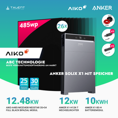 PV Komplettset 12 kWp - 26 × 485W AIKO Full Black Glas-Glas Module & Anker X1-H12K-T mit Speicheroption & Unterkonstruktion