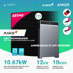 PV Komplettset 10,67 kWp - 22× AIKO 485W Full Black & Anker X1-H12K-T mit Speicheroption & Unterkonstruktion