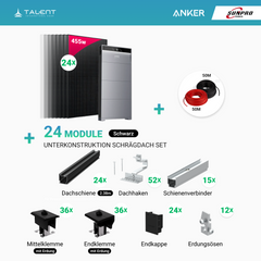 PV Komplettset 12 kWp - 24 × SunPro Power 455W N-Typ Bifacial Full Black Glas-Glas Module & Anker X1-H12K-T mit Speicheroption & Unterkonstruktion