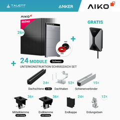 PV Komplettset 12 kWp - 26 × AIKO 465W Full Black & Anker X1-H12K-T mit Speicheroption & Unterkonstruktion ( ab 10kwh Anker SOLIX V1 Smartes Ladegerät gratis )