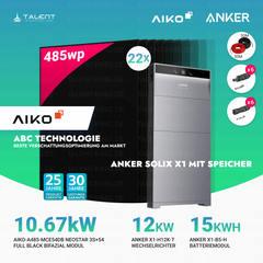 PV Komplettset 10,67 kWp - 22× AIKO 485W Full Black & Anker X1-H12K-T mit Speicheroption & Unterkonstruktion
