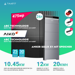 PV Komplettset 12 kWp - 26 × AIKO 465W Full Black & Anker X1-H12K-T mit Speicheroption & Unterkonstruktion