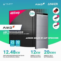 PV Komplettset 12 kWp - 26× AIKO 485W Full Black & Anker X1-H12K-T mit Speicheroption & Unterkonstruktion
