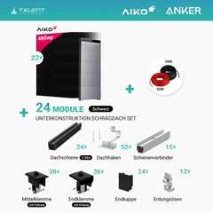 PV Komplettset 10,67 kWp - 22× AIKO 485W Full Black & Anker X1-H12K-T mit Speicheroption & Unterkonstruktion