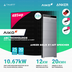 PV Komplettset 10,67 kWp - 22× AIKO 485W Full Black & Anker X1-H12K-T mit Speicheroption & Unterkonstruktion