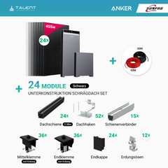 PV Komplettset 12 kWp - 24 × SunPro Power 455W N-Typ Bifacial Full Black Glas-Glas Module & Anker X1-H12K-T mit Speicheroption & Unterkonstruktion